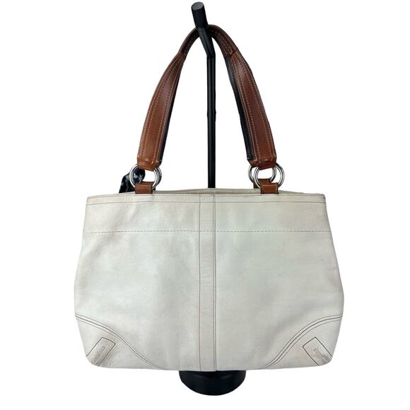 RARE Coach Soho White & Tan Leather Double Pocket Satchel Tote F08A09 - Picture 2 of 11